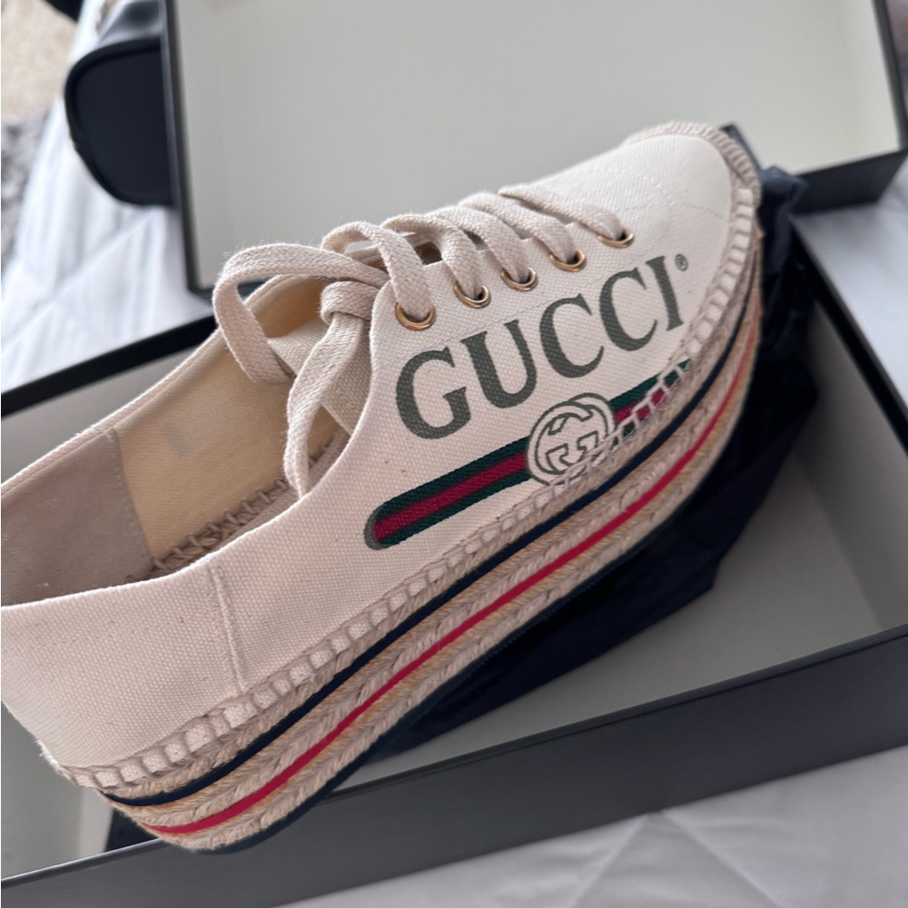 Gucci Women's Canvas Platform Espadrille Sneakers - White